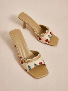 Rosivie 女士简约樱桃图案时尚日常高跟凉鞋