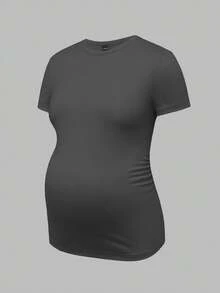 Modmama Maternity Summer City Leisure Round Neck Short Sleeve Solid Color Slim Multi-Color Pregnancy T-Shirt