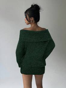 Aloruh 灰色露肩高领长袖迷你连衣裙，上衣宽松下装紧身，年轻淑女风，秋冬 - 綠色 - 查看 2