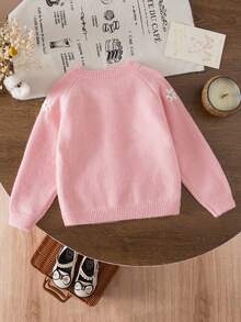 SHEIN Cute Floral Pattern Pink Cardigan, Versatile For Autumn/Winter, Babygirl