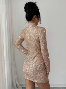 Rafferiza Elegant Party Dress, Sequined Dress, New Year's Dress, Sparkly Dress, New Year's Women's Clothing, Sparkly Sequined Women's Dress, Autumn And Winter Dress, Annual Meeting Dress, Autumn And Winter Women's Clothing - Champagne - View 3