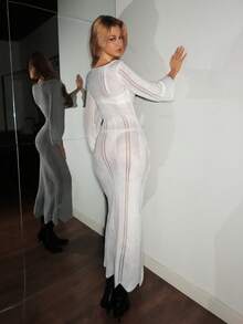 EgrlEra Jeanoir 长款毛衣连衣裙，优雅女士单肩针织连衣裙 - 白色 - 查看 2