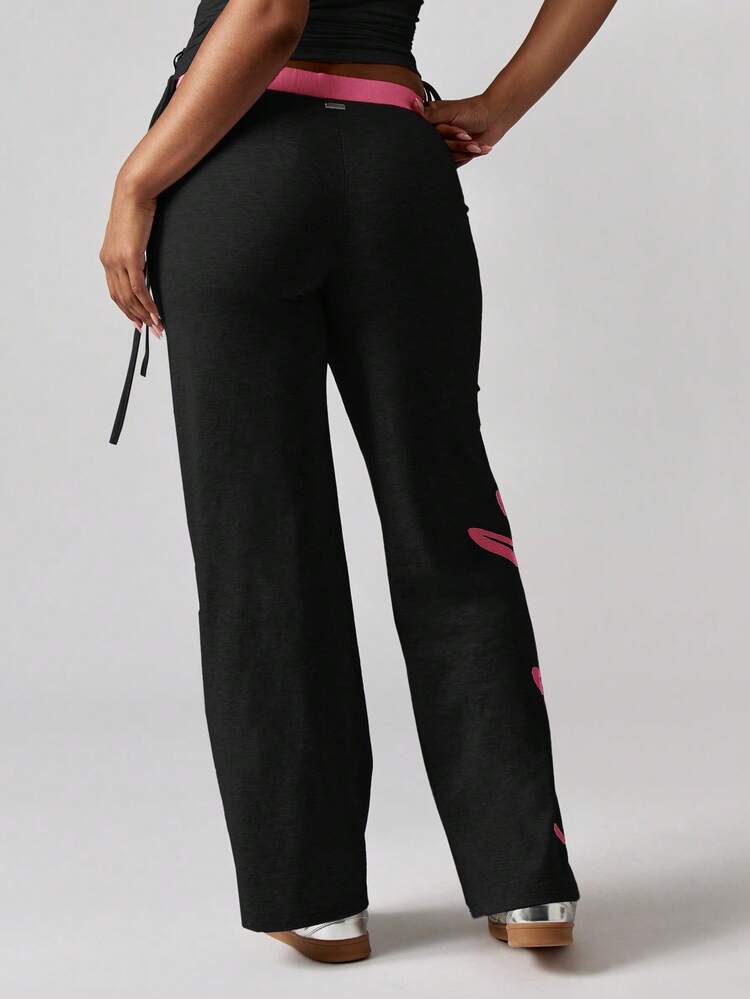 Missguided x Playboy Women's Wide Leg Lounge Pants With Logo Print And Side Pockets