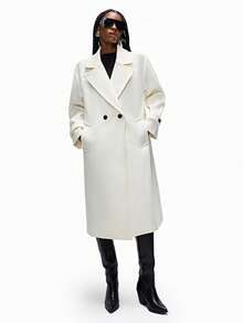 GENKIRA 秋冬新款宽松柔软羊毛大衣女装，优雅风范 - 白色 - 查看 4