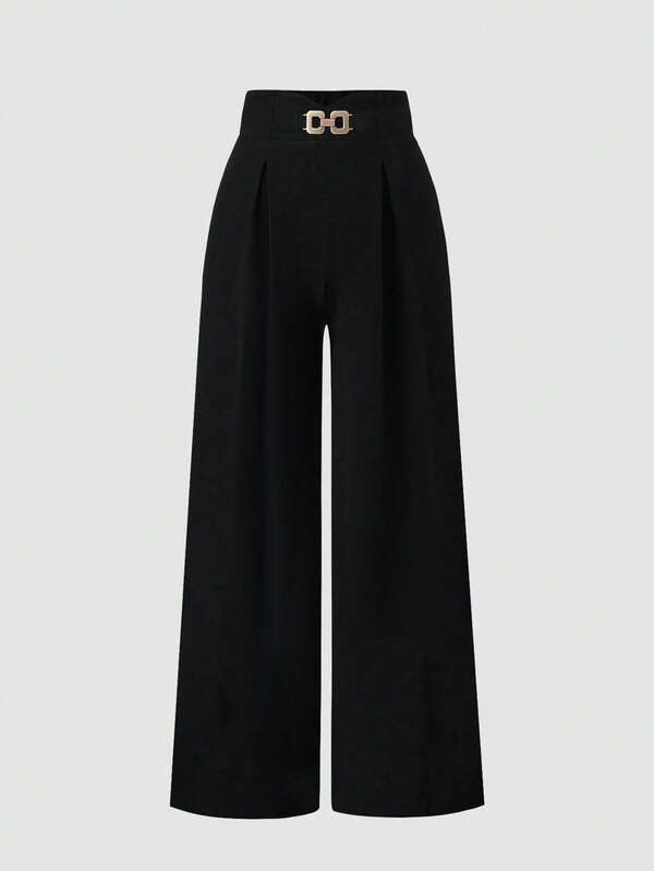 Islaluna Pantalon large femme et polyvalent de couleur unie