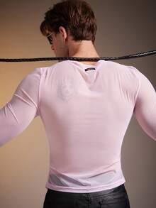 FeverCity Men's Sexy Transparent Soft Long Sleeve T-Shirt - Pink - View 2