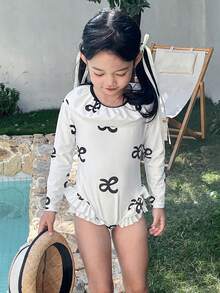 Dazy Kids 女童连体泳衣，秋季度假装 - 白色 - 查看 4