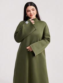 Veilorie Women Casual Loose Solid Color Comfortable Long Sleeve Sweatshirt Dress - Army Green - View 1