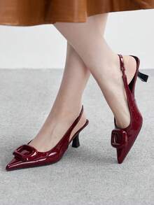 CUCCOO BIZCHIC 女士尖头套脚细高跟露后跟踝带凉鞋，简约时尚高跟鞋 - 酒紅色 - 查看 9
