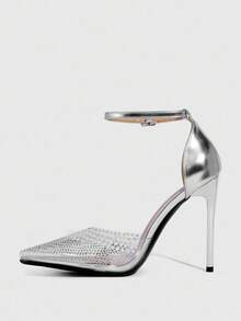 CUCCOO SZL Giày cao gót đế xuồng đính đá pha lê màu mơ cho nữ - Bạc - Xem 3