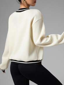 Dewbera Women's Letter Print Drop Shoulder Long Sleeve Loose Fit Sweatshirt Brooklyn Sweatshirt New York Jersey Women Sweatshirt New York Outfits Brooklyn New York Gym Sweatshirt Sporty Chic Gym Clothes Women Oversized - Apricot - View 2
