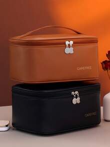 1 件装大容量 PU 防水便携旅行化妆包独特设计女士化妆品收纳包储物柜装饰梳妆台洗漱包桌面收纳包化妆包化妆袋旅行必备化妆品收纳包梳妆台配件 - 彩色 - 查看 2