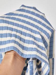 SHEIN 柔软亲肤 | 女童蓝白条纹翻领休闲上衣+阔腿裤时尚套装 - 春秋季长袖长裤套装（无内衬），日常穿着的理想之选 - 藍色 - 查看 8