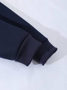 SHEIN ChillGRL 2pcs/Set Tween Girls Romweezy Loose Casual Splice Contrast Color 2 In 1 Collared Shirt Style V-Neck Cropped Sweatshirt Paired With Loose Casual Wide Leg Contrast Color Splice Pants Set, Suitable For Daily, Commute, Casual, Vacation, Gathering, Street Snap, Autumn/Winter - Navy Blue - View 8