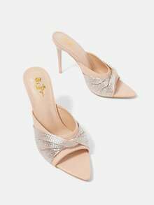 Pointed Toe Thin High Heels With Rhinestone Decor Sexy Women's Sandals Vacation Shoes Summer - Apricot - View 3
