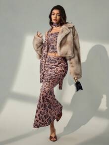 Bluhae Elegante y sexy falda de cola de pez con estampado de leopardo, adecuada para bodas, fiestas, citas, uso diario, oficina, otoño/invierno - Multicolor - Ver 3