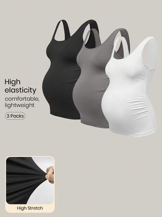 Modmama Gravid Sommar Casual axelrem Tight linne med rund hals, flera färger