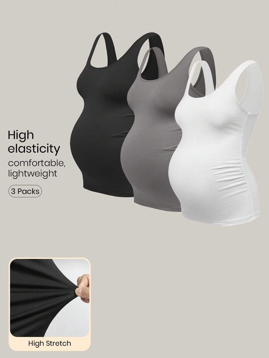 Modmama Maternity Summer Casual Shoulder Strap Round Neck Tight Tank Top, Multiple Colors - Grey - View 1