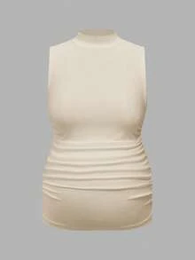 Modmama Top bez rękawów dla kobiet w ciąży w jednolitym kolorze, ze stójką, prosty, swobodny, marszczony - Wielokolorowe - Zobacz 4