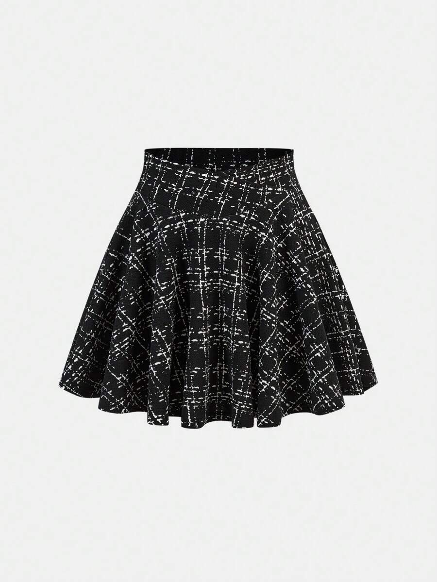 SHEIN Girlism Váy chữ A kẻ caro đơn giản dành cho bé gái tuổi mới lớn - Đen và trắng - Xem 1