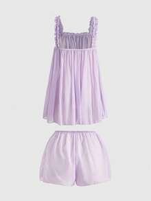 ROMWE Kawaii Babydoll rosa Chiffon Perspektive sexy Set, süßes Schulmädchen