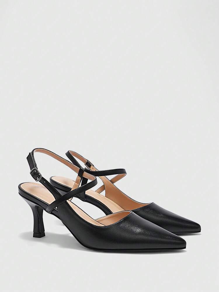 CUCCOO BIZCHIC Black Motorcycle Buckle Pointed Toe Stiletto High Heel Pumps, Sexy Fashion Women's Heels, Neutral Style Suitable For Night Out And Date