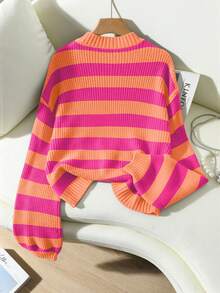 SoleilVie Striped Pattern Drop Shoulder Sweater,Long Sleeve Tops Knit Pullover Fall Winter Outfit