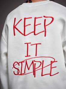 STYNVO 男士休闲标语刺绣套头卫衣和裤子两件套 - 白色 - 查看 3