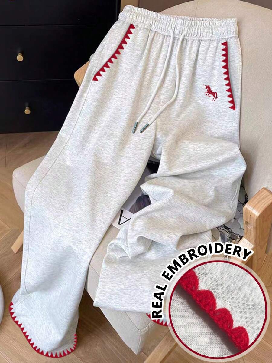 Resyla Retro American Y2K Fashionable And Simple Women's Sweatpants - Light Grey - View 1