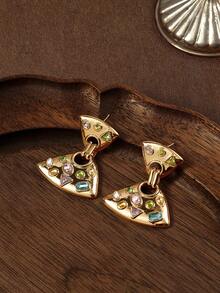 Glisma 18kWomen Dangle Earrings,Outfits,Gothic/Goth,Old Money,Beaded,Western Jewelry,Metallic/Texture,Gemstone,Fall/Autumn/Winter,For Mom/Women/Girl/Mother,Premium,Vintage,Cross - Yellow Gold - View 3