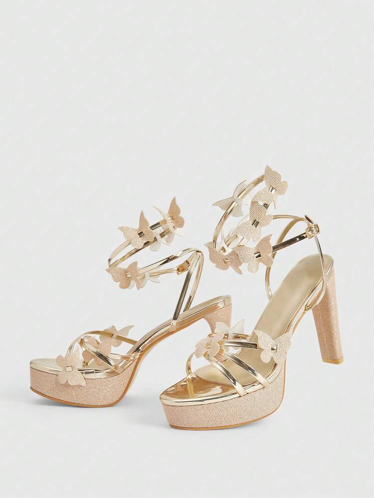CUCCOO LuxiPop Round Toe Chunky Heel Knotted Strap Fashionable Women High Heel Sandals