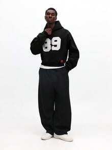 SUMWON Oversized Pullover Hoodie With Number 89 Print And Drawstring Hood For Casual Wear - Black - View 3
