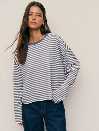 Nöista Relaxed-Fit Striped Crew-Neck Tee For Women, Offering A Versatile And Casual Option For Everyday Winter Outfits, Perfect For Effortless Layering, Polished Off-Duty Looks, Festive Christmas Styling And Easy New Year Ensembles.