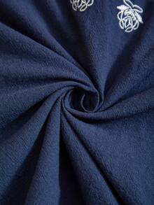 EMERY ROSE Blusa casual de manga larga con cuello redondo, volantes y bordado floral para mujer de talla grande - Azul Marino - Ver 7