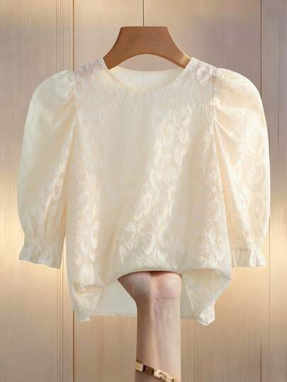 GlowEve CURVE Plus Size Women's Casual Vacation Leopard Print Jacquard Puff Sleeve Loose Blouse, Spring/Autumn