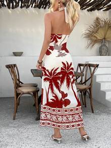 Chiquease Váy yếm buộc eo họa tiết Paisley thanh lịch dành cho nữ, màu đen và màu mơ, xuân/thu - Đỏ - Xem 2