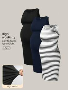 Modmama 孕妇装圆领休闲无袖连衣裙 - 藏蓝色 - 查看 3