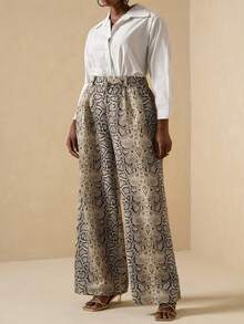 Maweii Vintage Casual Loose Printed Plus Size Pants - Apricot - View 3