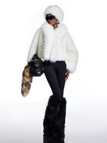 LYSMO 2025 New Minimalism Women's Solid Color Faux Fur Jacket,All White,Winter,Chic,Night Out Versatile Long Sleeve Party Coat White Shrug Outerwear - White - View 8