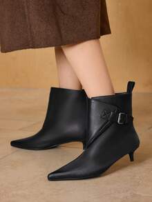 MOTF POINT TOE BUCKLE DETAIL MID-CALF BOOTS FOR CHRISTMAS - Black - View 3