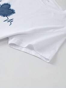 INAWLY 女式夏季休闲心形印花短袖T恤 - 白色 - 查看 4