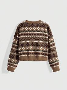 ROMWE Fairycore Große Größen Retro Blumenmuster Braun Gestrickter Cardigan