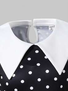 SHEIN Vestido preto com gola Peter Pan e bolinhas para meninas, vestido formal preto, vestido gótico para meninas, adequado para deslocamento diário, passeios, apresentações, festas, outono e inverno