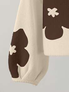 SHEIN Playful Pals Suéter infantil feminino casual com estampa floral e gola redonda, ideal para ocasiões casuais, em casa, encontros e para a volta às aulas. Suéter curto para meninas, perfeito para o outono. - Damasco - Ver 5