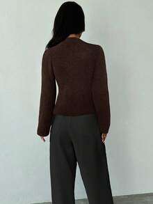 Firerie كنزة صوفية نسائية بياقة على شكل حرف V عميقة مزينة بأزهار، أزرار معدنية أمامية، أكمام طويلة، ملابس محبوكة للارتداء اليومي، وصول جديد للربيع والخريف والشتاء - بني - مشاهدة 2