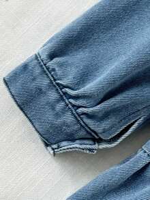 SHEIN 女婴蓝色优雅彼得潘领长袖牛仔连衣裙，适合春秋季外出、拍照、日常穿着和上学穿着。 - 藍色 - 查看 4