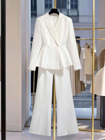 Franclia 女式优雅喇叭下摆带衬里长袖开叉喇叭裤套装