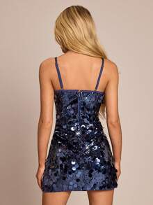 SHEIN Glamour Fashionable Sexy Sequin Slip Dress/Mini Dress For Party - Navy Blue - View 2