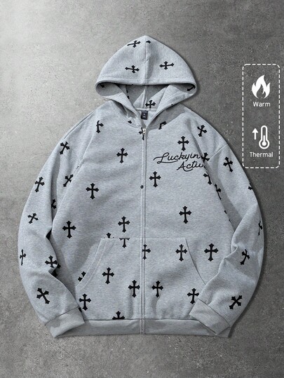 Street Life Men's Casual Cross Print Hoodie Sweatshirt, Autumn/Winter