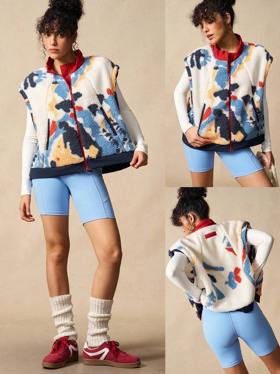 VARSIVA 休闲撞色印花运动夹克，秋冬 - 彩色 - 查看 1